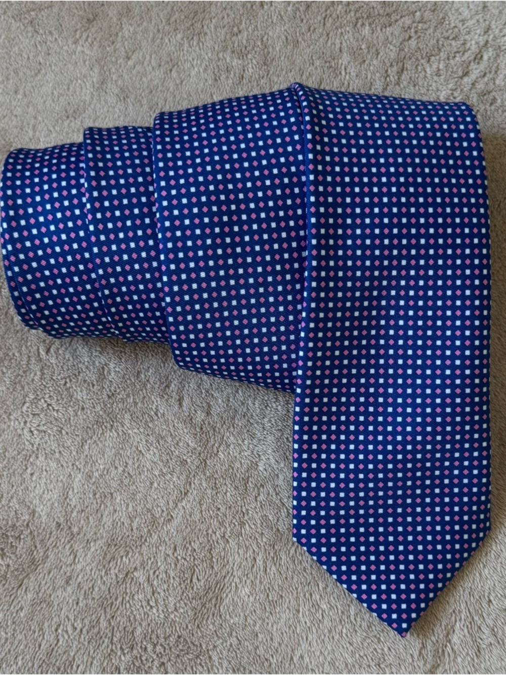 The Savile Row  Co London Mens Neck Tie Geometric Blue Pink White